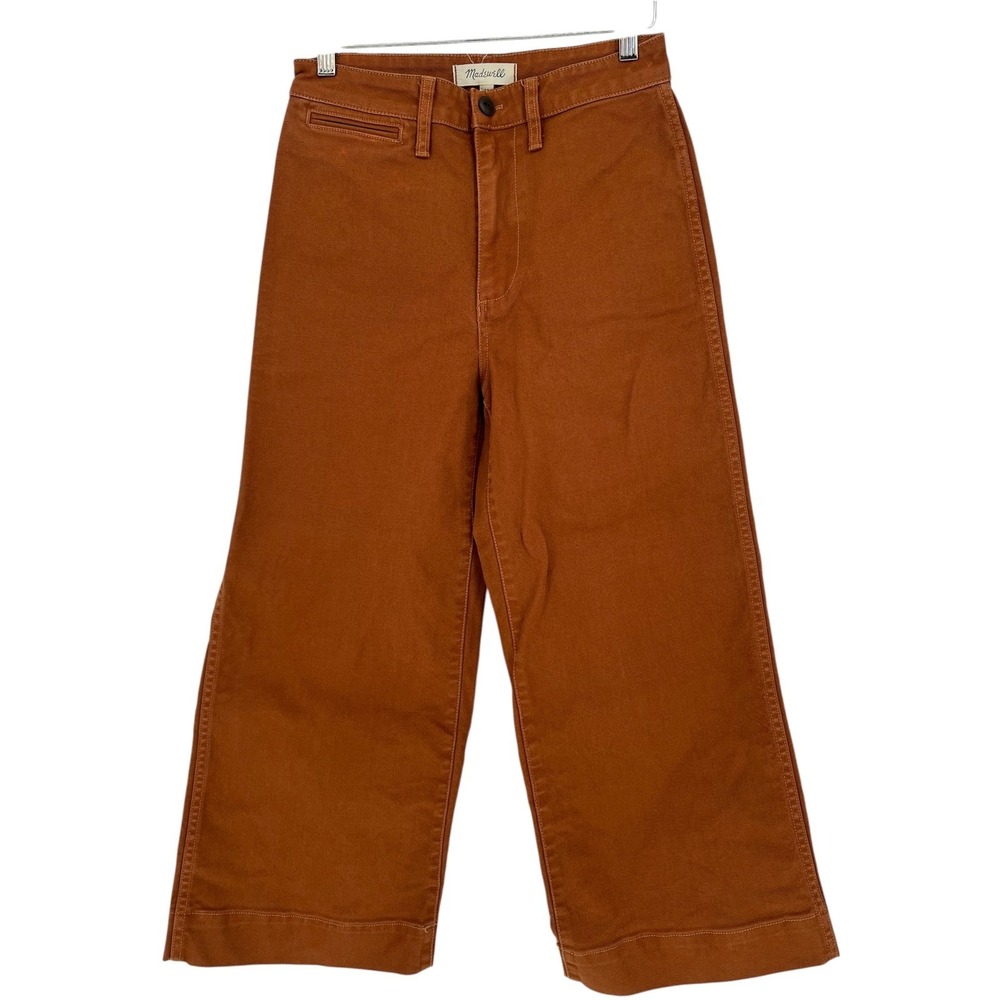 Madewell Emmett Wide Leg Pants Women 26 Rust Orange High Rise Cropped Utility